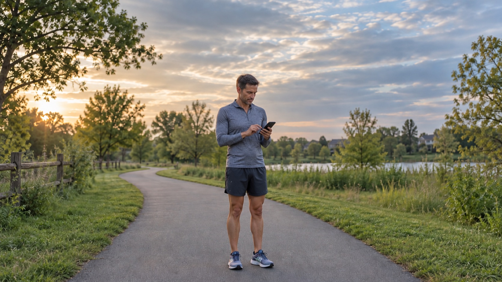 A runner checks the weather on a phone before choosing when to head out.